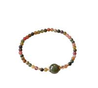 KNDSSMY Bracelet Extensible Vintage en Pierre Naturelle pour Femme, Réglable, 4mm, Tourmaline Multicolore, Bracelet de Yoga avec Breloque en Jade Hetian, Style Bohème, pour Fête