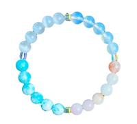 KNDSSMY Bracelet Femme en Pierres Naturelles, Perles D'Opale Bleu Blanc 8mm, Pierre Océanique, Pierre de Lune, Bracelet D'Été Tendance Fait Main 8mm