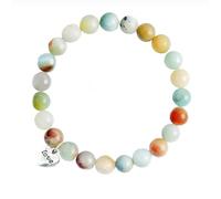 KNDSSMY Bracelet Simple en Perles de Pierre Naturelle pour Femme, 8mm, Extensible et Réglable, en Pierre D'Amazonie Colorée, avec Breloque en Forme de Cœur, Idéal pour Les Fêtes et Les Mariages.