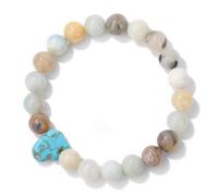 KNDSSMY Bracelet Unisexe en Pierres Naturelles Colorées de 8mm, Extensible et Ajustable, en Perles D'Amazonite Blanche et Jaune, avec Breloque Éléphant Turquoise Bleu, Fait Main.