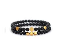 KNDSSMY Lot de 2 Bracelets en Perles de Pierre Naturelle pour Homme, Bracelet Extensible en Obsidienne Noire avec Breloque Croix Dorée, Perles de 6mm, Bracelet de Yoga Réglable, Élégant et Simple.