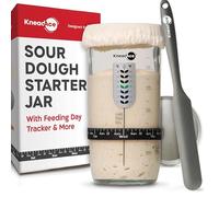 Kneadace Bocal de démarrage pour levain avec bande d'alimentation marquée de date, thermomètre, grattoir pour pot de levain, kit de démarrage pour la cuisson du pain au levain, pot de démarrage à