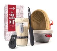 KneadAce Kit de démarrage au levain - Bocal de démarrage de 680,4 g, 2 paniers en corde de coton, lame à pain magnétique pour marquer - Cadeau pour boulangers et ensemble complet de cuisson du pain au