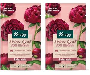 Kneipp Cristaux de bain Petit salut du cœur, sel de bain avec sel profond et combinaison d'extrait de pivoine et d'huile de camélia nourrissante, un moment de sécurité, 60 g (Lot de 2)