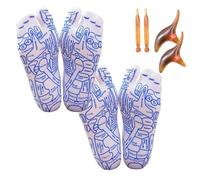 Knetbuddy Vital Lot de 2 paires de chaussettes de réflexologie pour massage des pieds avec bâton de massage, chaussettes élastiques et confortables pour homme et femme (2 paires + 4 outils)