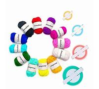 KNEWMART Pompom Makers, 4 Taille Pompom Fabricants Tisserandes de Boules Peluches Travaux d'aiguilles Outils de Laine à Tricoter DIY Kit + 12 Fils Acrylique