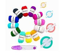 KNEWMART Pompom Makers, 4 Taille Pompom Fabricants Tisserandes de Boules Peluches Travaux d'aiguilles Outils de Laine à Tricoter DIY Kit + 12pcs Fil Acrylique + 1pc Ciseaux