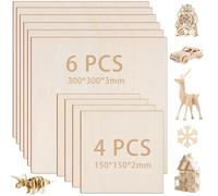 KNGNGK 10 Pièces Contreplaqué Tilleul, 6 Pcs 300x300x3mm et 4 Pcs 150x150x2mm Plaque de Contreplaqué, Planche de Bois pour Pyrogravure, Plaque Bois Gravure Laser pour Découpe, Peinture, Bricolage