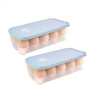 KNGNGK 2 Pièces Boîte à Œufs en Plastique, Boîte à Œufs de Rangement Frigo, Boite à Oeuf Frigo avec Couvercle Empilables, Rangement Oeufs Cuisine, Porte Oeufs Frigo pour 20 Oeufs (Bleu)