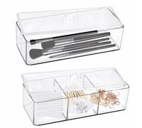 KNGNGK 2 Pièces Rangement Coton Tige et Coton Demaquillant, Boite Coton Tige avec 4 Compartiment, Distributeur Coton Tige avec Couvercle, Rangement Maquillage Organisateur pour Chambre, Salle de Bain