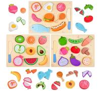 KNGNGK 29 Pièces Jouet en Bois Fruit et Légumes, Jouet Cuisine Enfant, Fruits et Légumes à Couper en Bois, Jeu d'Imitation Enfant, Jouet Alimentaire Bois pour Cadeau, Anniversaire, Garçon et Fille