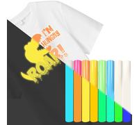KNGNGK 8 Rouleau Vinyle Phosphorescent, 30.5 x 25cm Vinyle Transfert à Chaud, Vinyle Thermocollant Phosphorescent, Film de Transfert Vinyle pour T-Shirt, Chapeaux, Tissus DIY (8 Couleurs)