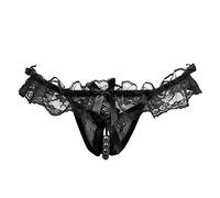 Knicker Culotte String Femme Sous-vêtements Perles Lingerie Dentelle Gaze Bowknot, Noir, taille unique