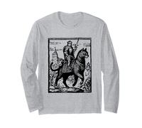 Knight Cat Rider Funny Retro Dark Art des années 90 Meme Funny Cat Cat Manche Longue