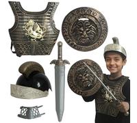 Knight Costume Kids 5pcs / Set Dragon Pattern Armor médiéval Knight comprend le casque, le bouclier, l'épée, les gardes du poignet et l'armure pour le jeu de rôle de cosplay d'Halloween, le costume