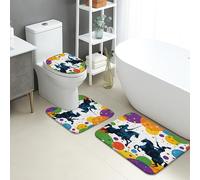 Knight - Lot de 3 tapis de salle de bain à motif abstrait coloré, tapis de toilette antidérapant en forme de U, lavable et à séchage rapide - Tapis de salle de bain en mousse à mémoire de forme