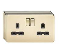 Knightsbridge Douille commutée sans vis 13A 2G DP - Laiton poli avec insert noir