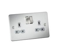 Knightsbridge FPR9000BCG Plaque plate 2G DP avec interrupteur Argenté