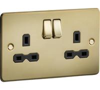 Knightsbridge FPR9000PB Douille plate DP en laiton poli avec insert noir, 13 A, 2G