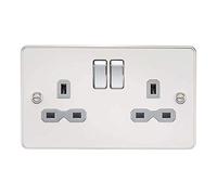 Knightsbridge FPR9000PCG Plaque plate DP commutée Chrome poli avec insert gris, 13 A, 2G