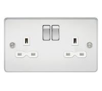 Knightsbridge FPR9000PCW Plaque plate DP commutée Chrome poli avec insert blanc, 13 A, 2G
