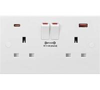 Knightsbridge Prise en plastique blanc à bord carré 13 A 2 G DP avec deux ports USB à charge rapide (A + C)