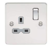Knightsbridge Prise plate avec interrupteur - Chrome poli avec insert gris - 13 A, 1 G, DP - FPR7000PCG