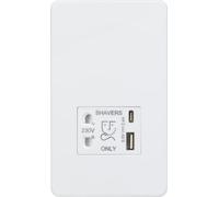 Knightsbridge Prise rasoir sans vis avec double USB A+C (5 V CC 2,4 A partagé) - Blanc mat
