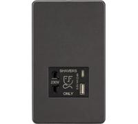 Knightsbridge Prise rasoir sans vis avec double USB A+C (5 V CC 2,4 A partagé) - Bronze fumé