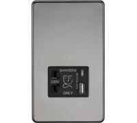 Knightsbridge Prise rasoir sans vis avec double USB A+C (5 V CC 2,4 A partagé) - Nickel noir