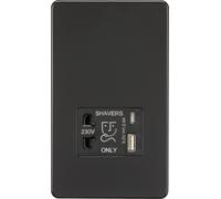 Knightsbridge Prise rasoir sans vis avec double USB A+C (5 V CC 2,4 A partagé) - Noir mat