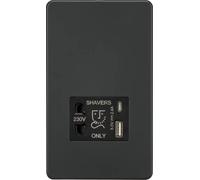Knightsbridge Prise rasoir sans vis avec double USB A+C (5 V DC 2,4 A partagé) - Anthracite