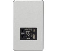 Knightsbridge Prise rasoir sans vis avec double USB A+C (5 V DC 2,4 A partagé) - Chrome brossé avec insert noir