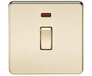 Knightsbridge SF8341NPB 20 A 1-Gang Screwless DP Switch with Neon - Polished Brass by Knightsbridge