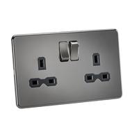 Knightsbridge SFR9000BN Double Prise sans vis 13 A 2 G DP commutée Nickel avec Insert Noir, 230 V
