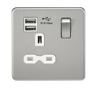 Knightsbridge SFR9901BCW Douille sans vis avec Double Chargeur USB Chromé brossé avec Insert Blanc 13 A Argenté