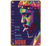 KNIOIL Poster vintage en métal avec logo de musicien de jazz Thelonious Monk Popart - Décoration murale - Cadeau - 20,3 x 30,5 cm