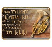 KNIOIL Tuba Instrument Affiche vintage en métal avec logo « What You Do With Your Talent Is Your Gift Back To God » pour famille, club, bar, café, chambre à coucher - 20,3 x 30,5 cm