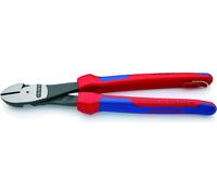 KNIPEX 74 02 250 T Pince coupante latérale de force avec gaines multi-composants, avec œillet de fixation intégré pour la mise en place d'une sécurité anti-chute noir atramenté 250 mm