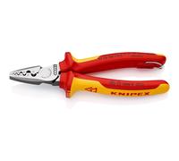 KNIPEX 97 78 180 T Pince à sertir pour embouts isolés avec gaines multicomposants, e VDE ; avec œillet de fixation isolé intégré pour la mise en place d'une sécurité anti-chute 180 mm