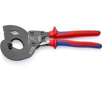 Knipex Coupe-câble pour lignes électriques aériennes ACSR à cliquet pour lignes aérienne à âme en acier brunie, avec gaines bi-matière 340 mm (carte LS/blister) 95 32 340 SR