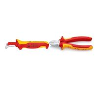 Knipex Couteau à dégainer avec sabot de guidage poignée isolante bi-matière, certifiée VDE 180 mm 98 55 & Pince coupante de côté chromée, isolées par gaines bi-matière, certifiées VDE 160 mm 70 06 160
