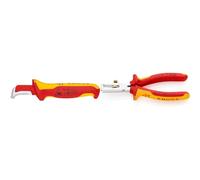Knipex Couteau à dégainer avec sabot de guidage poignée isolante bi-matière, certifiée VDE 180 mm & Pince à dénuder Avec ressort d'ouverture, universel chromée, isolées par gaines bi-matière
