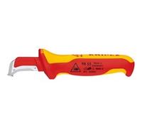 Knipex Couteau à dégainer avec sabot de guidage poignée isolante bi-matière, certifiée VDE 180 mm (carte LS/blister) 98 55 SB