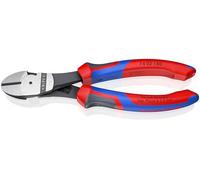 Knipex Pince coupante de côté à forte démultiplication noire atramentisée, avec gaines bi-matière 180 mm (carte LS/blister) 74 02 180 SB