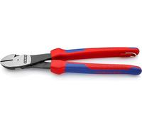 Knipex Pince coupante de côté à forte démultiplication noire atramentisée, avec gaines bi-matière, avec œillet intégré pour fixation d’un dispositif antichute 250 mm (carte LS/blister) 74 02 250 T BK