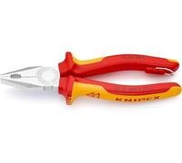 Knipex Pince universelle chromée, isolées avec gaines bi-matière, homologuées VDE ; avec œillet de fixation intégré pour fixation d'un dispositif antichute 180 mm (carte LS/blister) 03 06 180 T BK