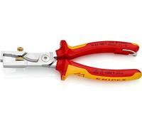 Knipex StriX® Pince à dénuder et coupe-câbles chromée, isolées avec gaines bi-matière, homologuées VDE ; avec œillet de fixation intégré pour fixation d'un dispositif antichute 180 mm 13 66 180 T