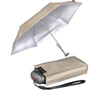 Knirps Mini parapluie de poche de voyage léger - Rayures, Beige avec revêtement argenté - Protection contre les UV et la chaleur, 93 cm