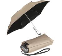 Knirps Mini parapluie de poche de voyage léger - Rayures, Beige avec revêtement noir - Protection contre les UV et la chaleur, 93